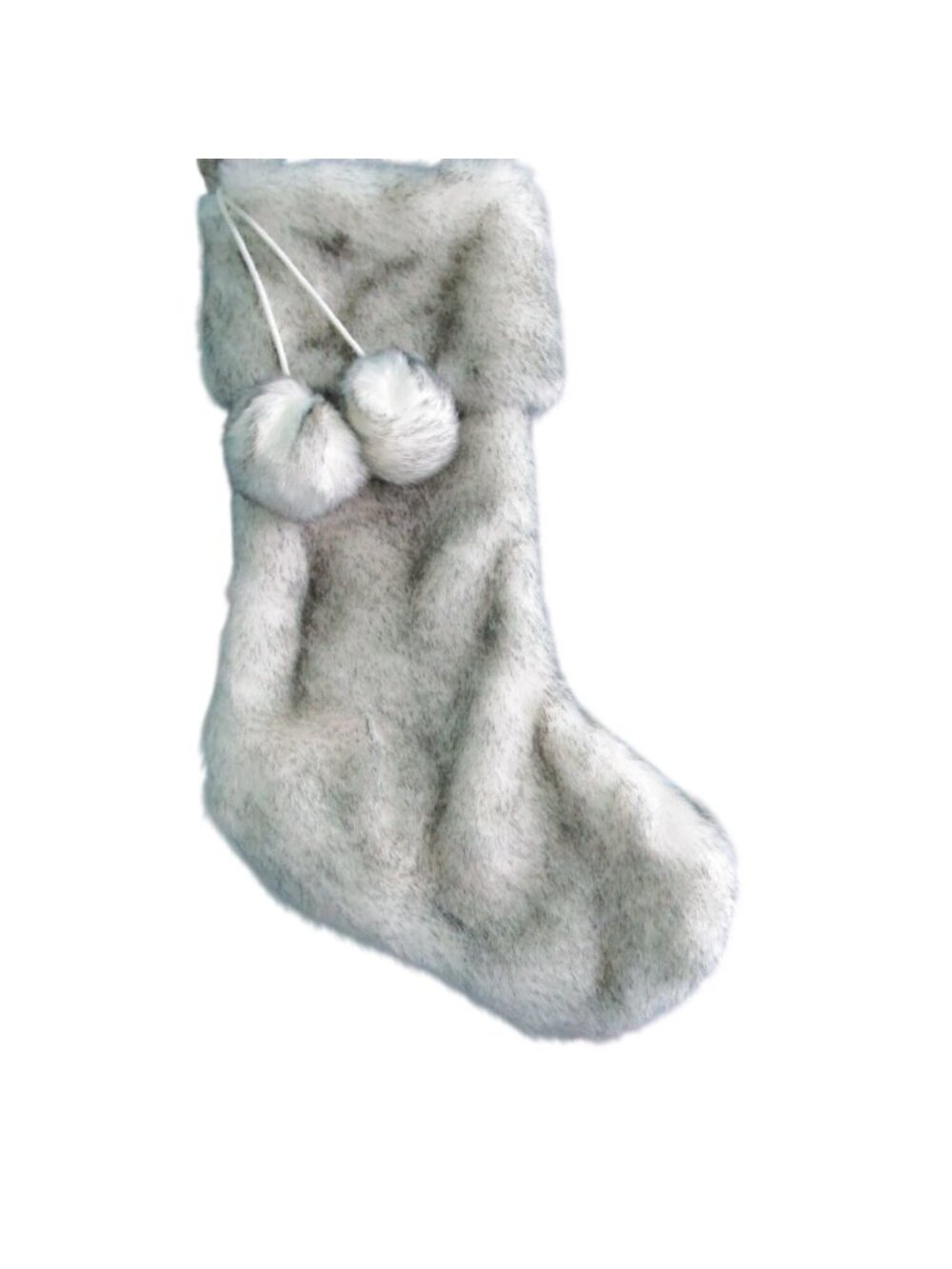 Silver Fox Acrylic Plush Christmas Stocking  Pom Pom Accents Decorative Gray Whi